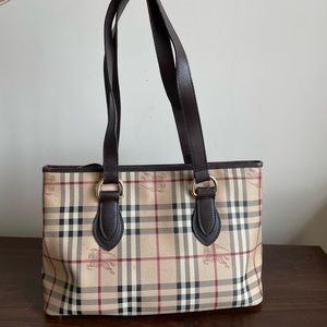 Authentic Burberry Regent Haymarket Check Brown bag in leather